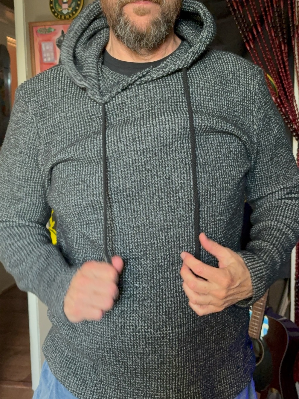 Men's Gray Knit Pullover Hoodie Sweater soft